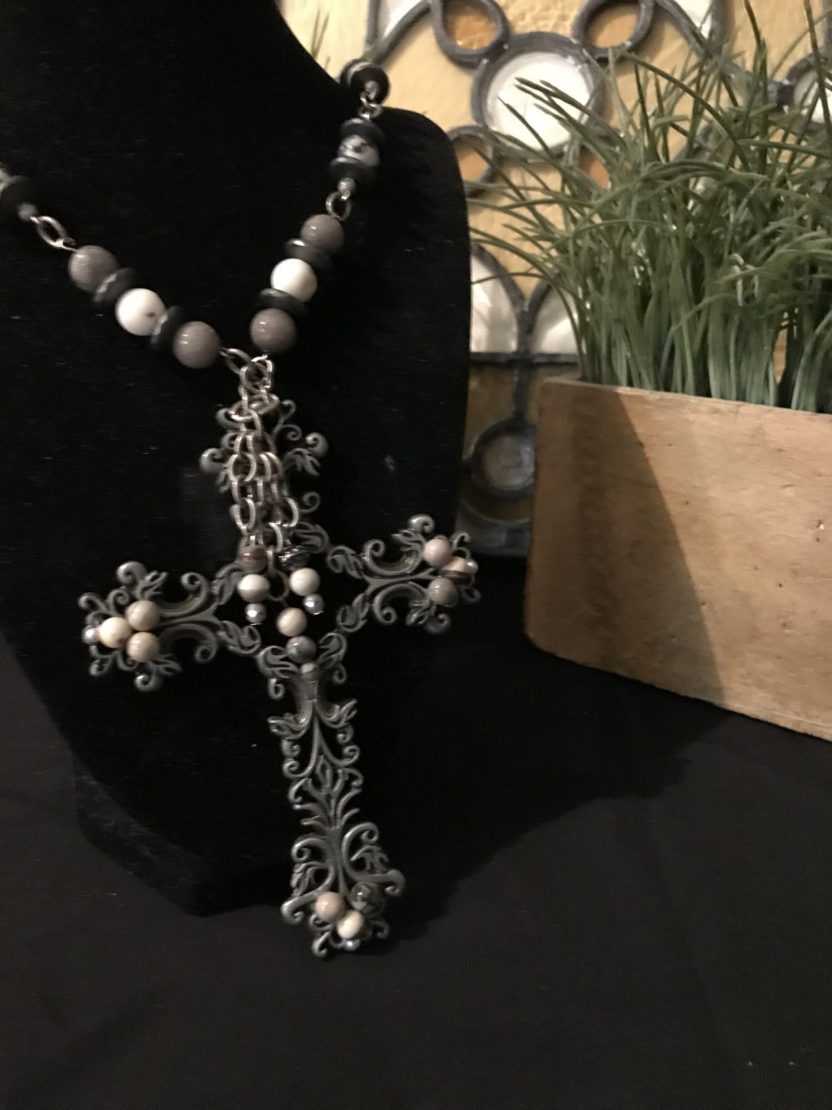 Beaded Pewter Cross